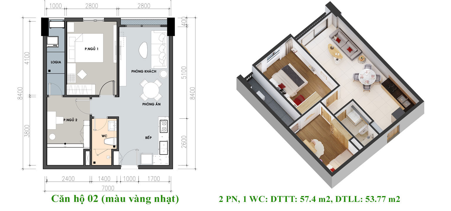 Thiết kế căn hộ mẫu PiCity Quận 12 loại 57m2